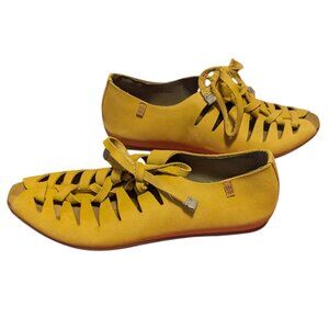 El Naturalista Stella Sandals Flats Leather Lace Up Boho Mustard Yellow EU 41